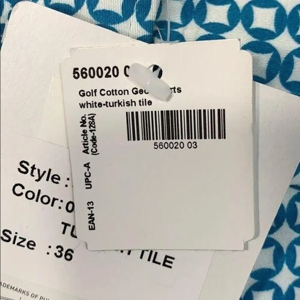 Puma Womens Bermuda Golf Shorts Turkish Tile Print Sporty Teal White Medium - Image 14