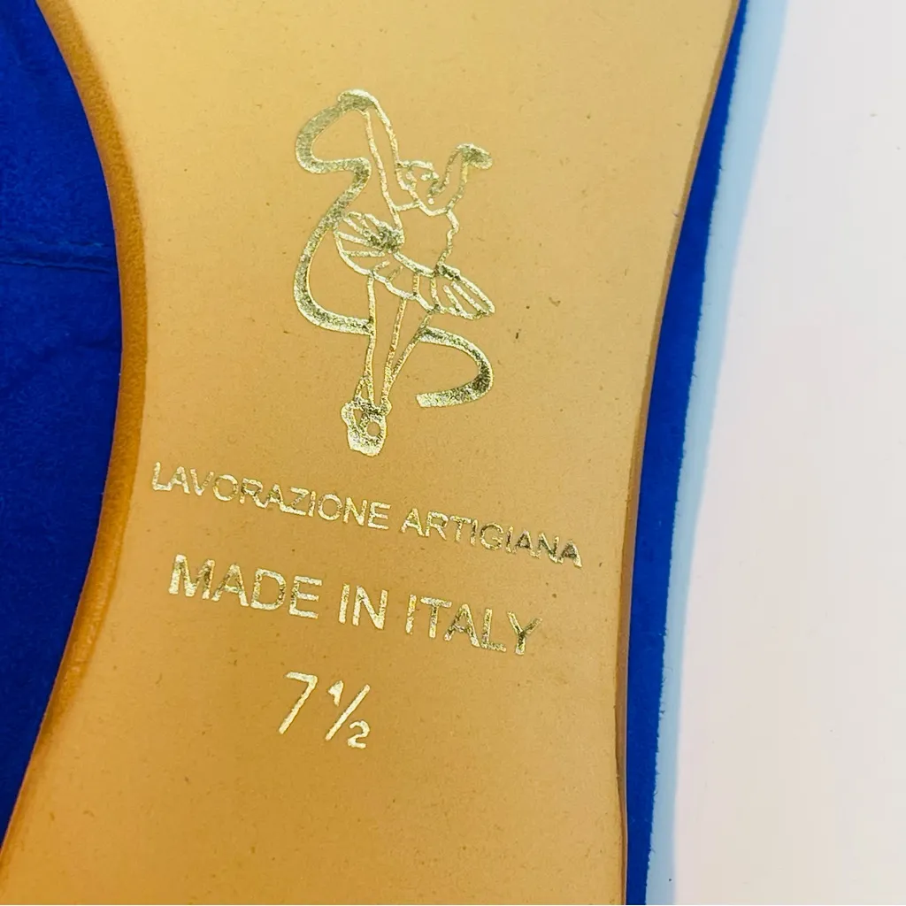 Mercanti Fiorentini Royal Blue Suede Leather Bow Flats 7.5 Italy Ballet Shoes - Image 11