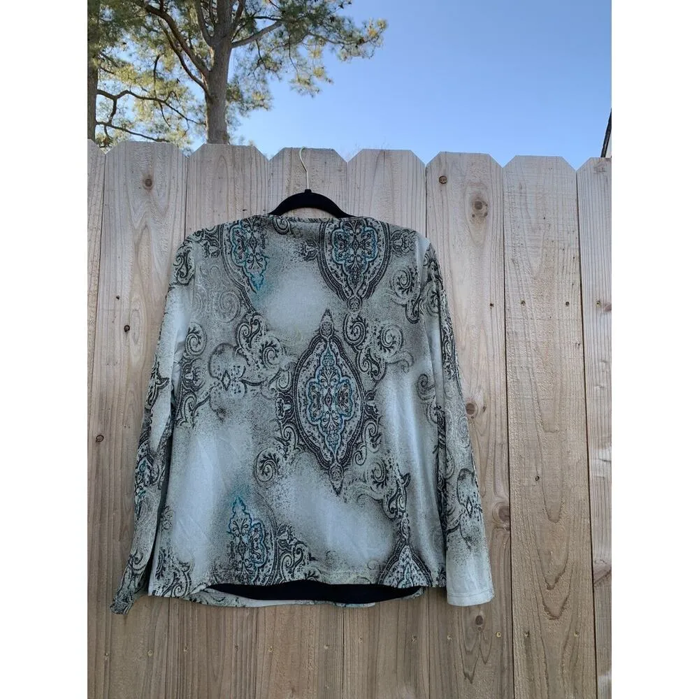 Jones New York‎ Size XL Top Tee Shirt Long Sleeve Sequin Grunge Green Brown - Image 5