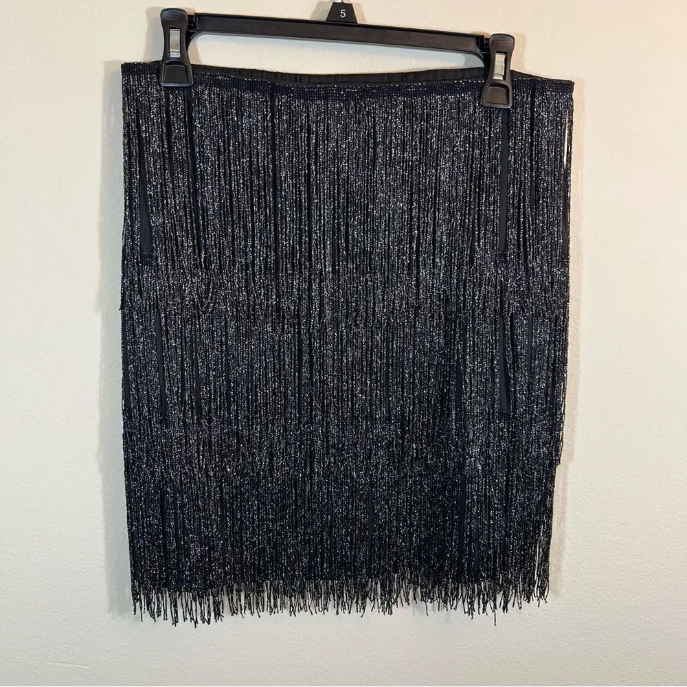 ✨ Maner Women’s Black Silver Fringe Mini Skirt Large NWT Concert - Image 5