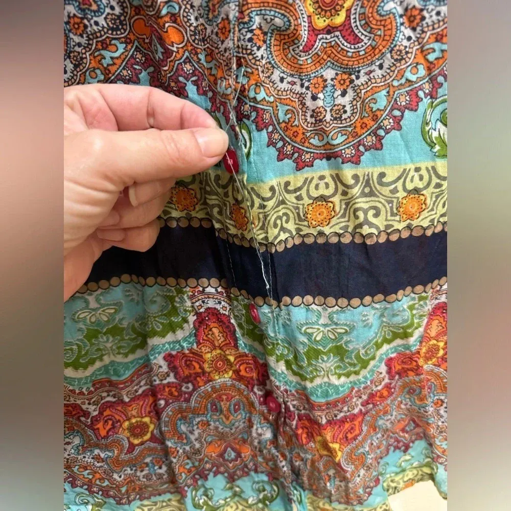 Antica Sartoria Italy Cotton Button Up Shirt Size 2 US Medium Boho Artsy Red - Image 3