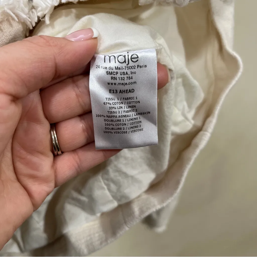 MAJE BIKER JACKET - ECRU- SIZE 36 Maje Linen Cotton Blazer Cream - Image 3
