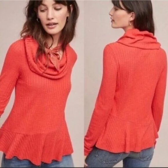 Maeve Anthropologie Addie Ruffled Hacci Knit Cowl Neck Sweater - Image 2