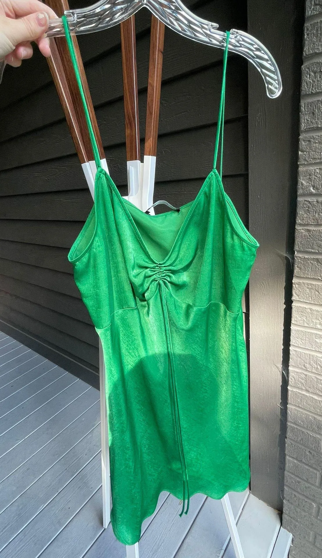 ZARA Green Satin Dress - Image 3