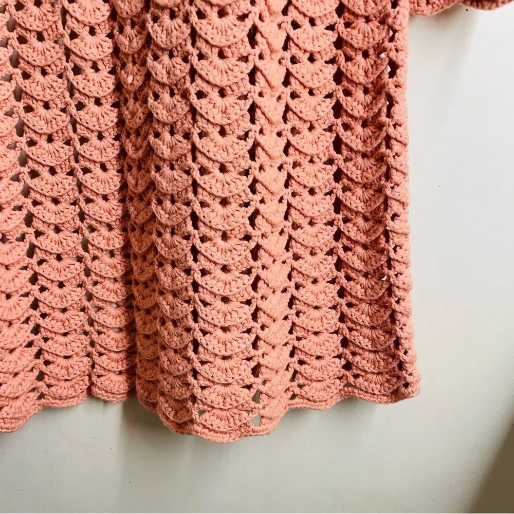Minnie Rose Crochet Duster Cardigan Peach/Coral size S Pink - Image 9