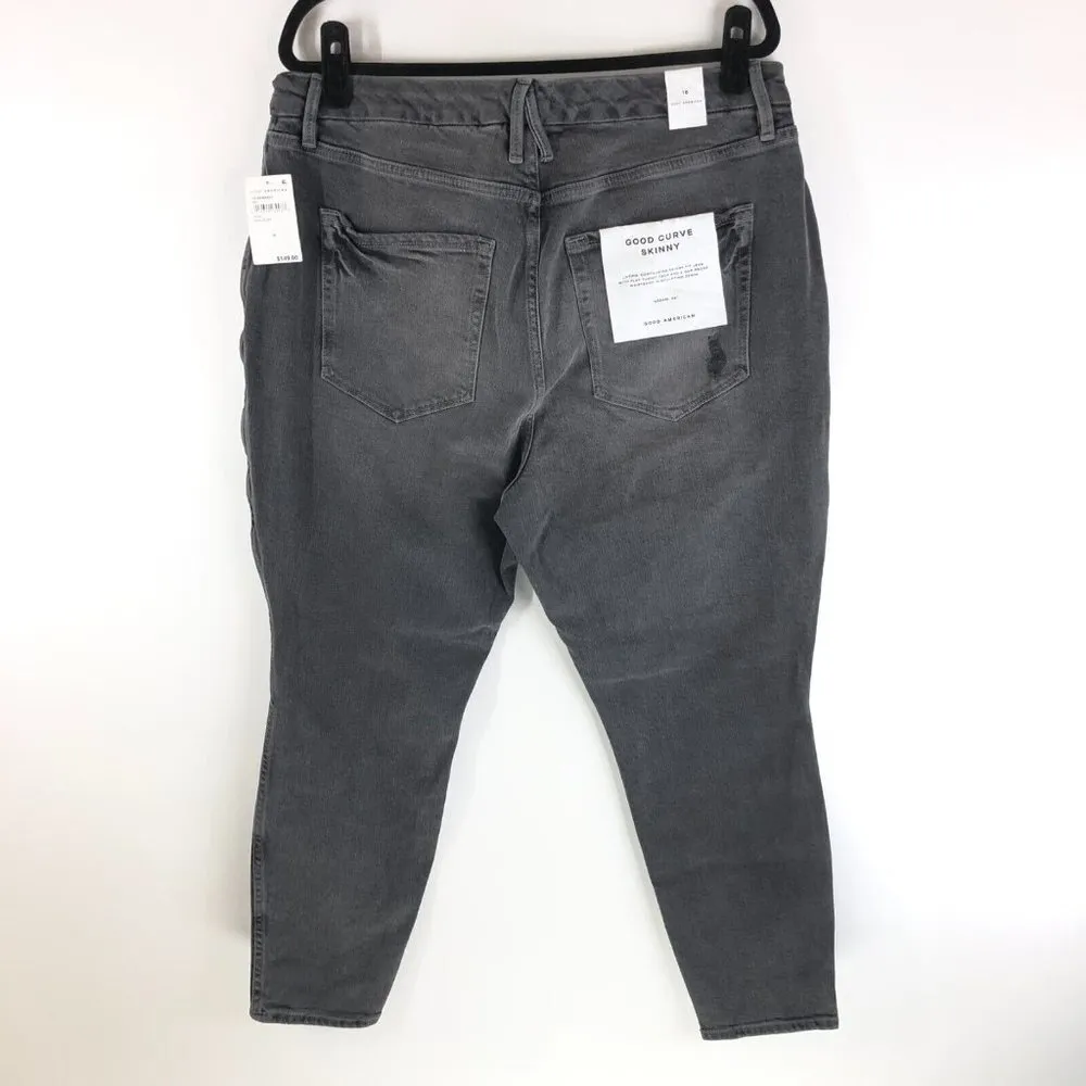 Good American Womens Good Curve Skinny Jeans Crossover Waistband Stretch Gray 16 - Image 2