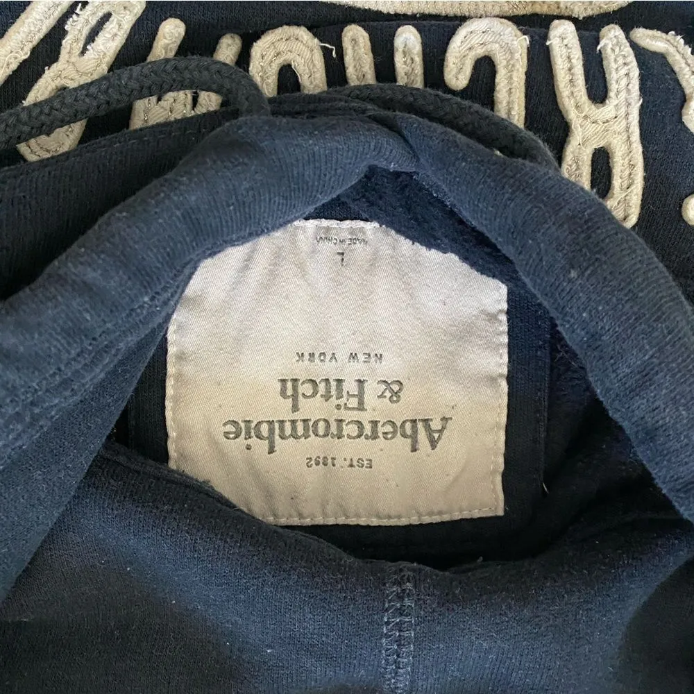 Abercrombie & Fitch Hoodie Navy Blue Kangaroo Pocket Large Retro - Image 4