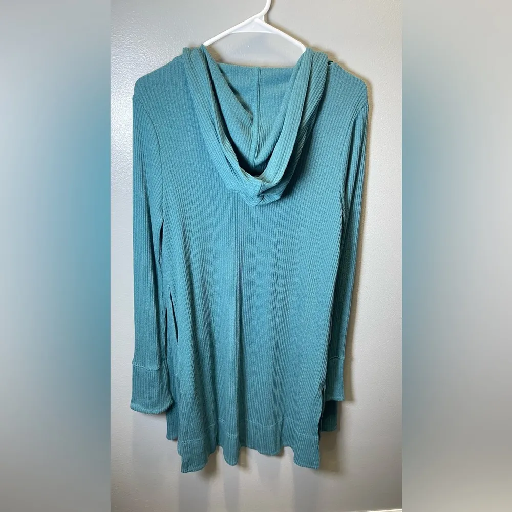 Athleta Cardigan Women's Teal Long Sleeve Open Front Hooded Pockets Knit Size XS - Image 2