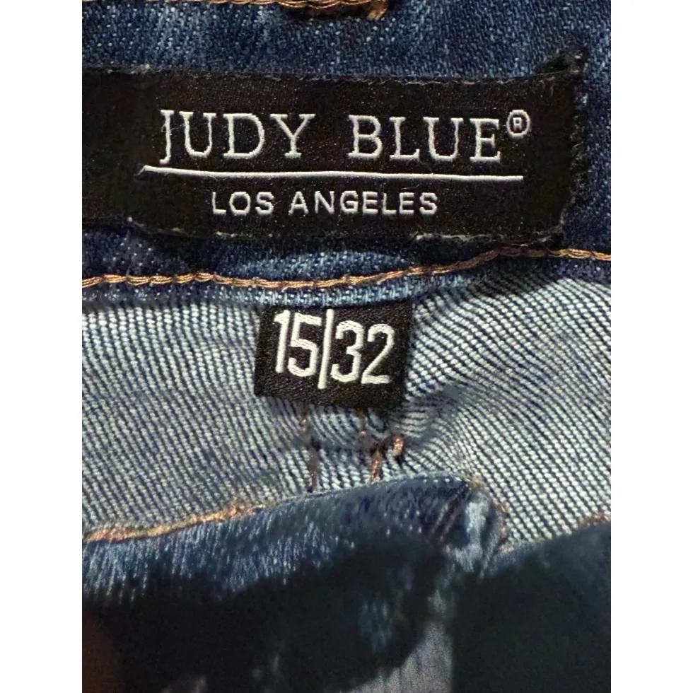 Judy Blue Jeans Womens Sz 15/32 Wide Leg Cropped High Waist Denim Blue - Image 3