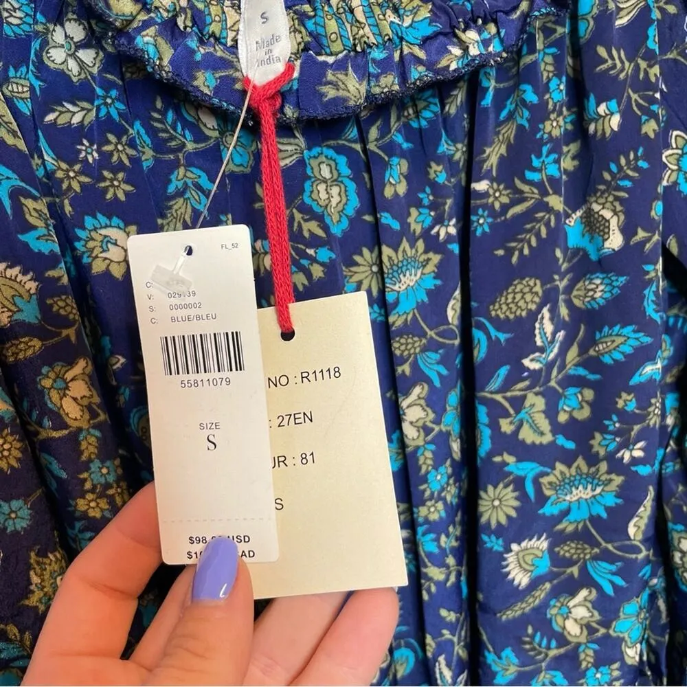 NEW Anthropologie Raga Kassie Pom Pom Romper Blue Floral Womens Size Small - Image 3