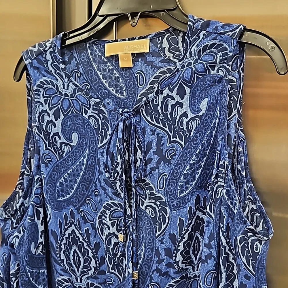 💕MICHAEL by MICHAEL KORS💕 Cold Shoulder Blouse ~ Blue Paisley Print Medium - Image 3