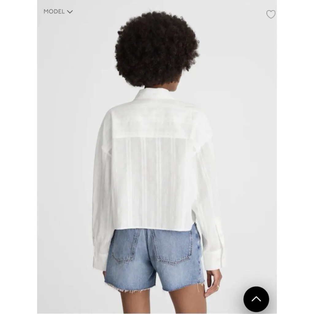 Madewell Straight Hem Shirt in Cotton Dobby White Button Front Relaxed Size XXS - Image 4