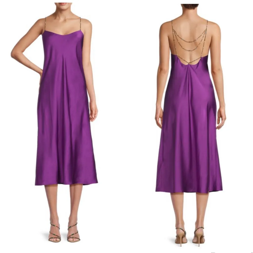 Ba&sh Carline Purple Satin Slip Dress Beaded Back - Image 3