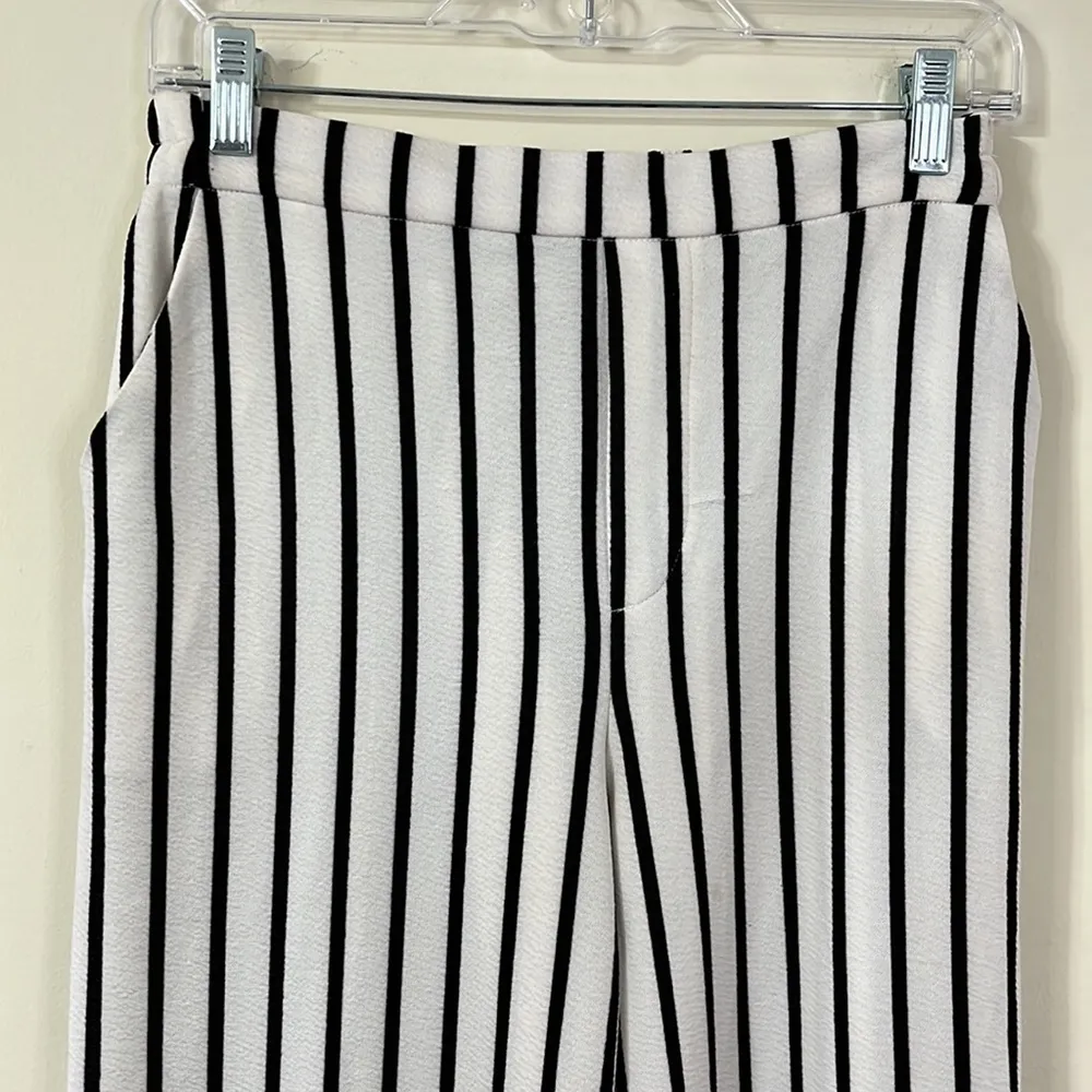HYFVE White Black Striped High Rise Wide Leg Elastic Waistband Pants M - Image 2