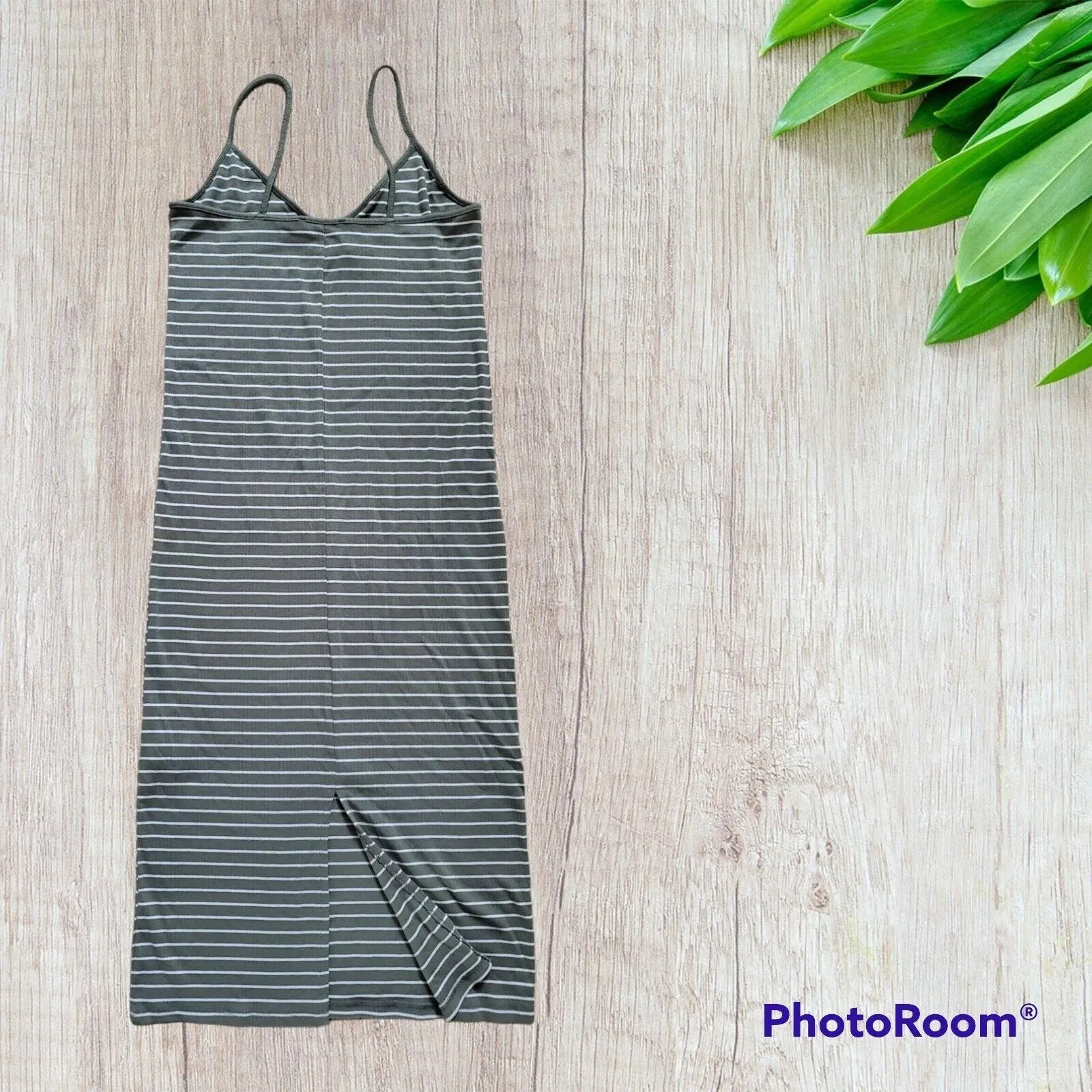 Forever 21 Dress Women Large Green Nautical Striped Sleeveless Strappy Stretch - Image 2