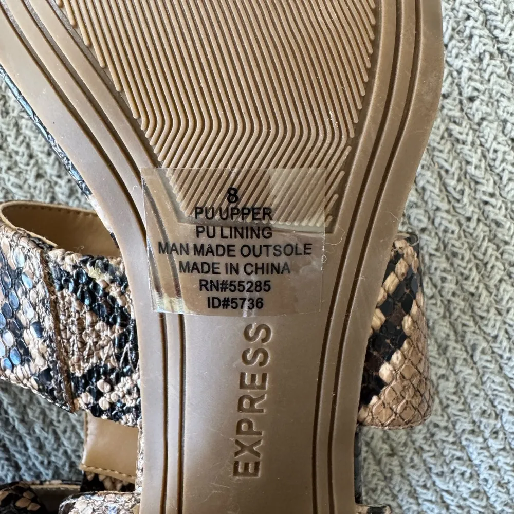 Express Brown White Snakeskin Chunky Block Heel Strappy Sandals Size 8 NWT - Image 6