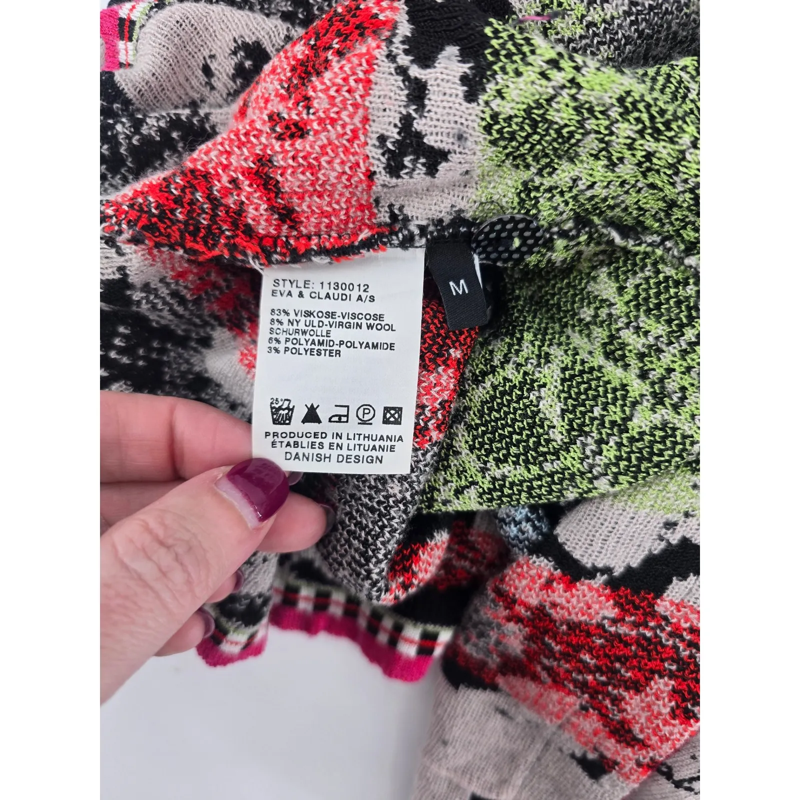 EVA & CLAUDI Abstract Floral Stripe Knit Cardigan Sweater Women Medium Black - Image 4