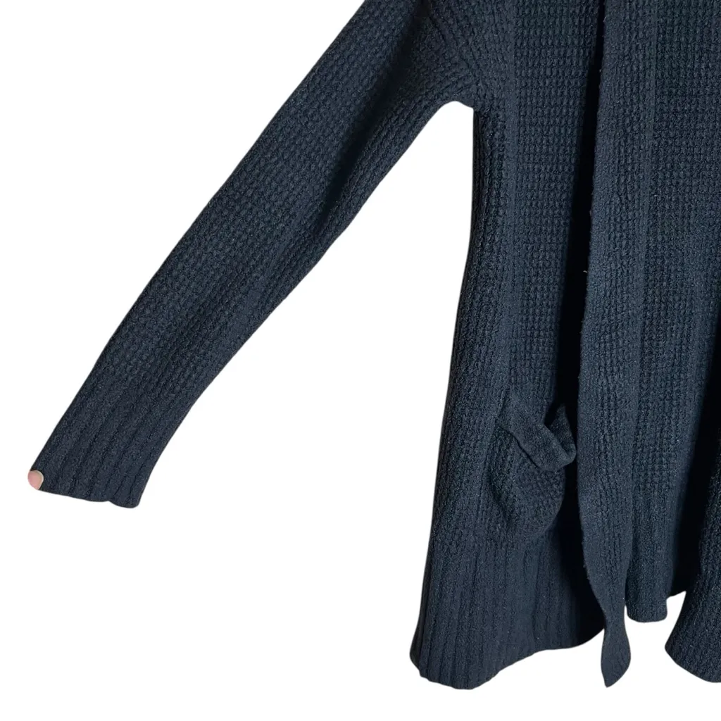 Barefoot Dreams Cozychic Lite Weekend Cardigan Sweater Black Waffle Knit Sz Med - Image 2