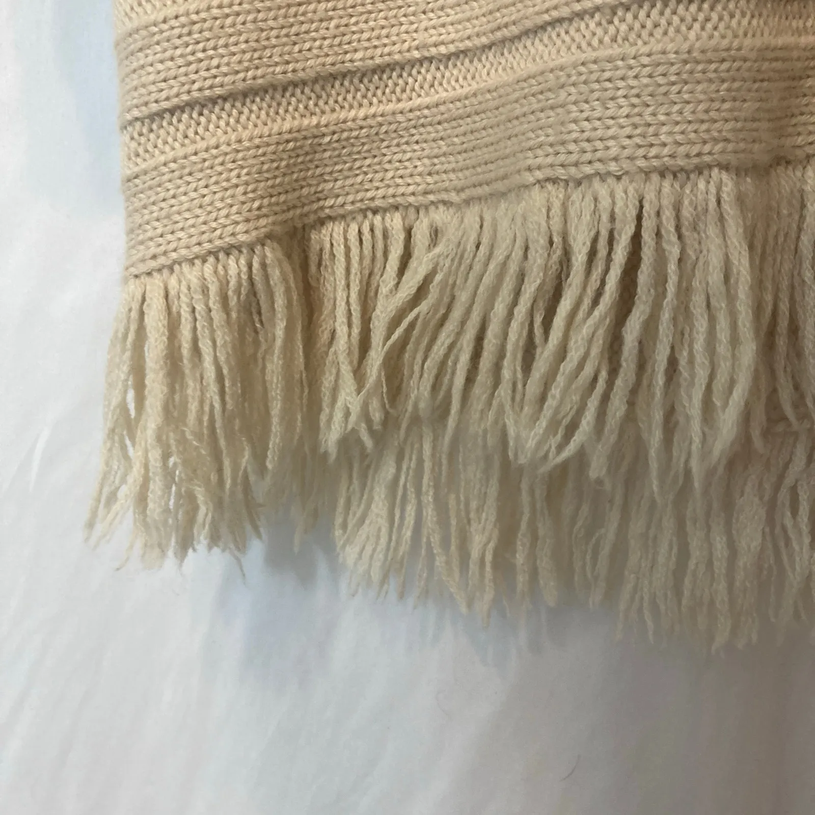 Vintage Sirio Italy Merino Wool Knit Beige Cream Button Fringe Cardigan Sweater Size L - Image 7