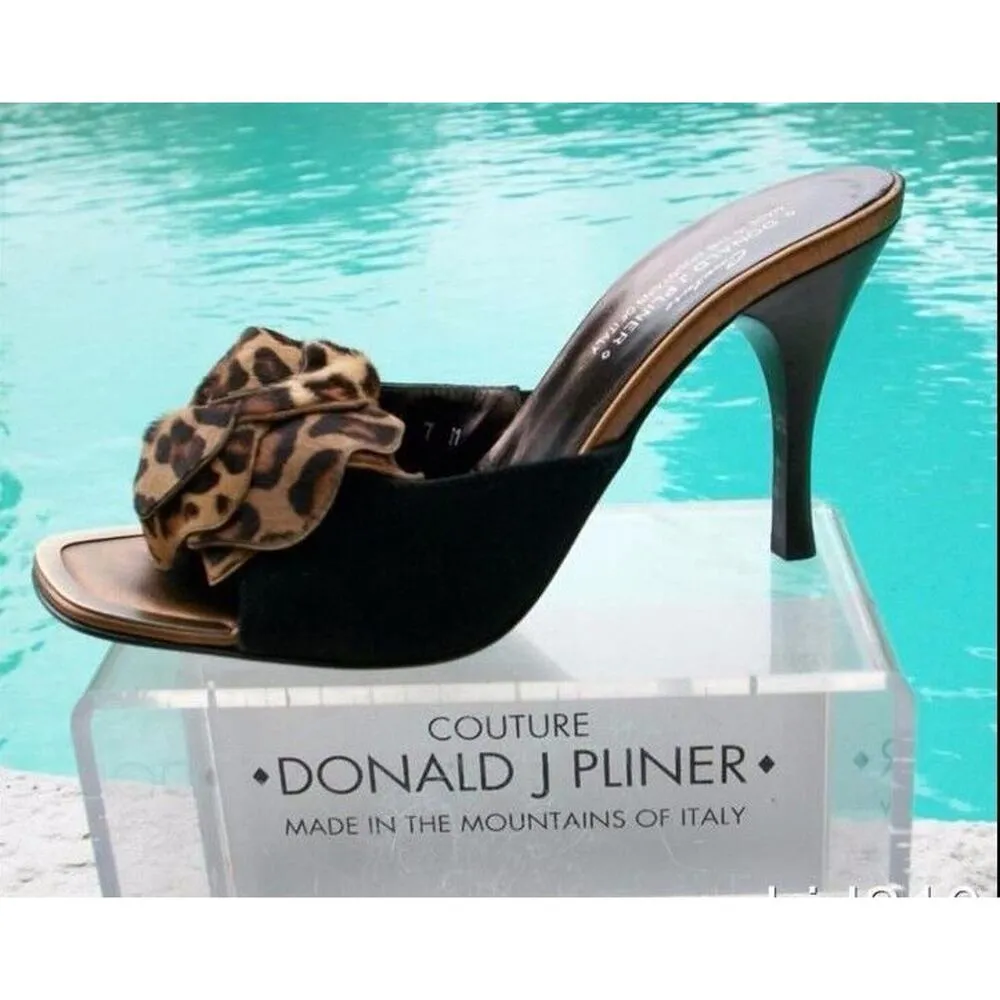 Donald Pliner Couture Suede Leather Shoe New Congo Hair Calf Flower Slide $300 Black Size 6 - Image 4