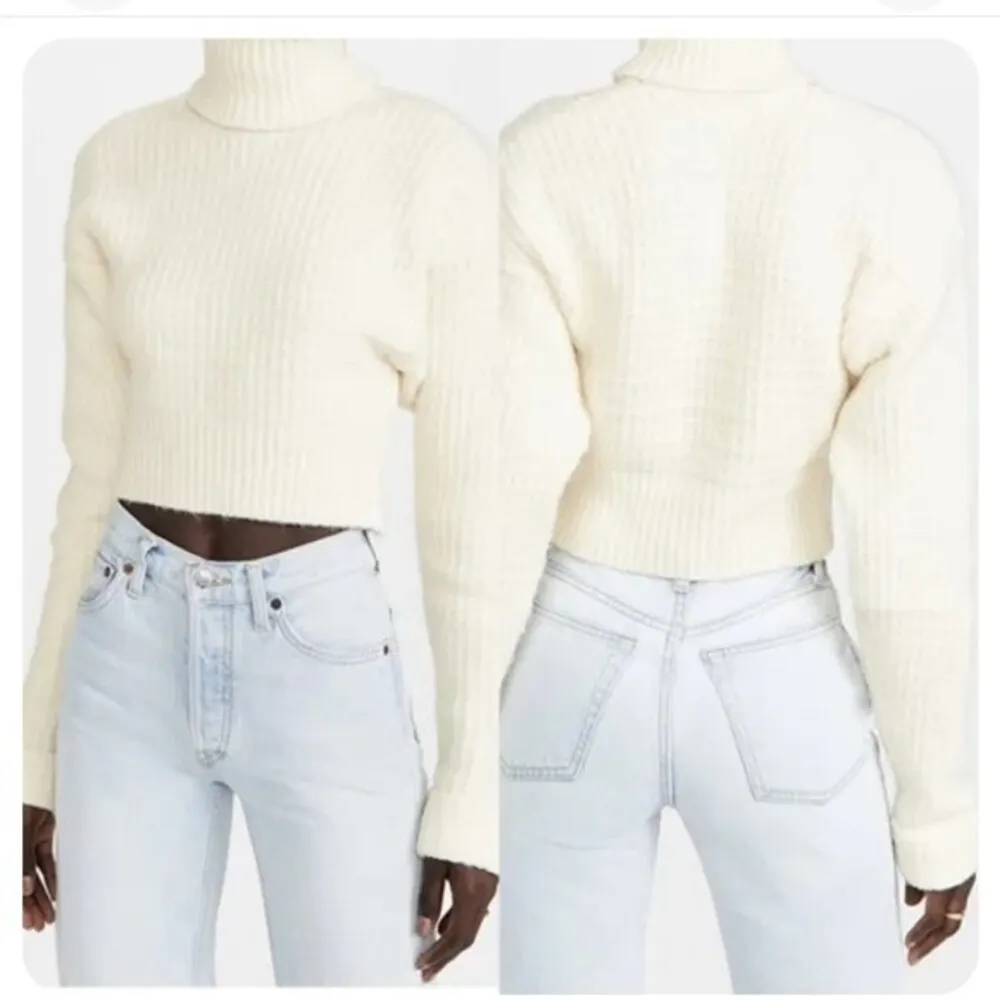 For Love & Lemons Ivory Light Weight Ribbed Long Sleeve Sweater S - Image 2