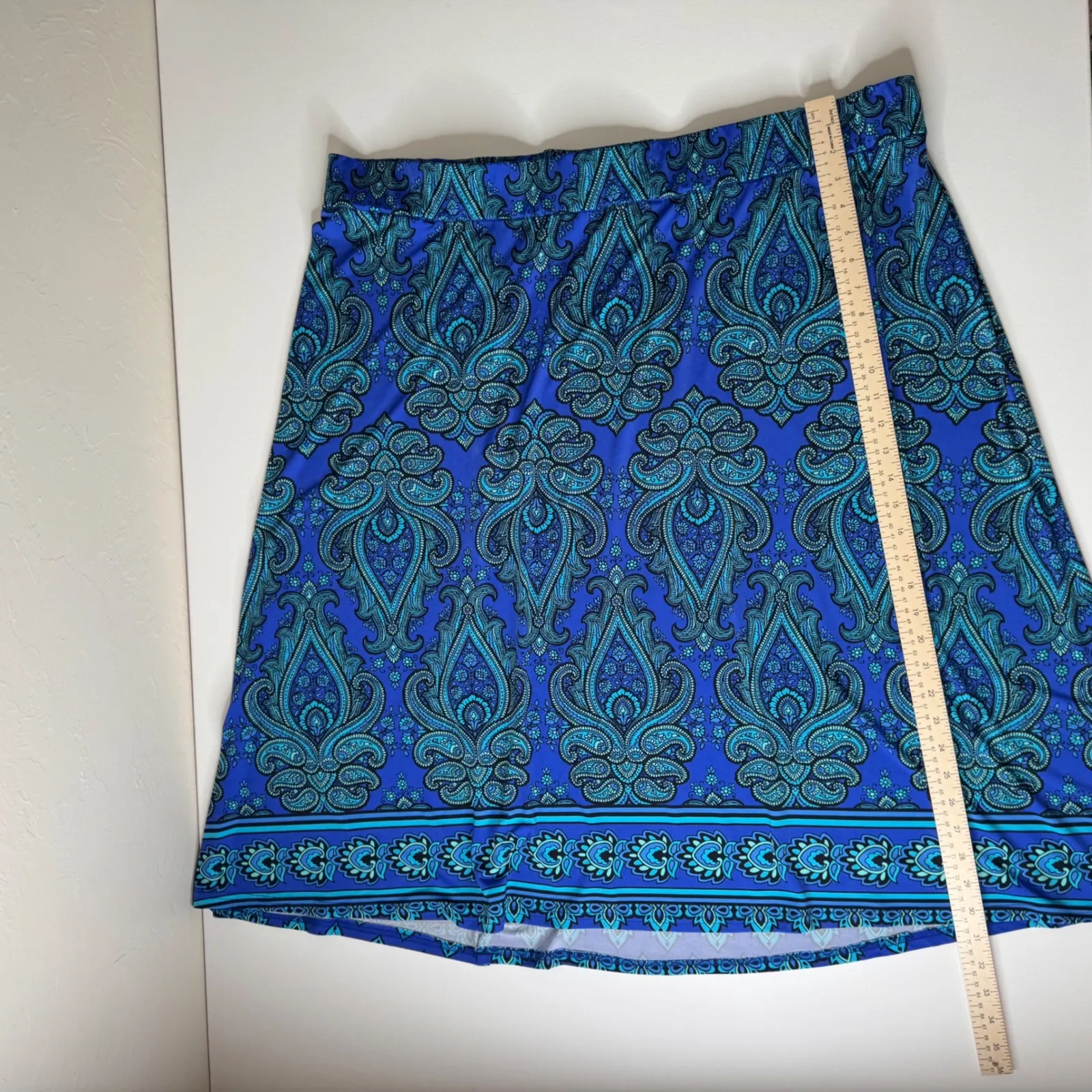 Bob Mackie Wearable Art Skirt 3X Blue Boho Paisley Stretch Comfy Festival Hippie - Image 6