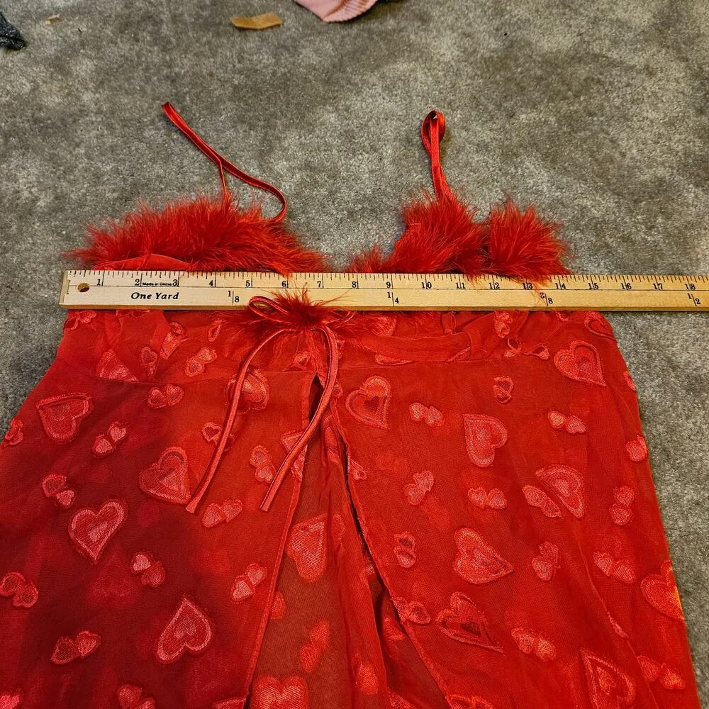 Inner Most Size Small S Red Lingerie Slip Hearts Valentines Day Feather Sheer - Image 3