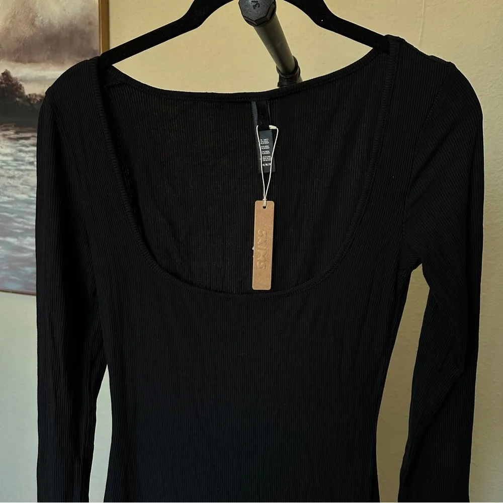 SKIMS SOFT LOUNGE LONG SLEEVE DRESS ONYX black ribbed size M NWT - Image 7