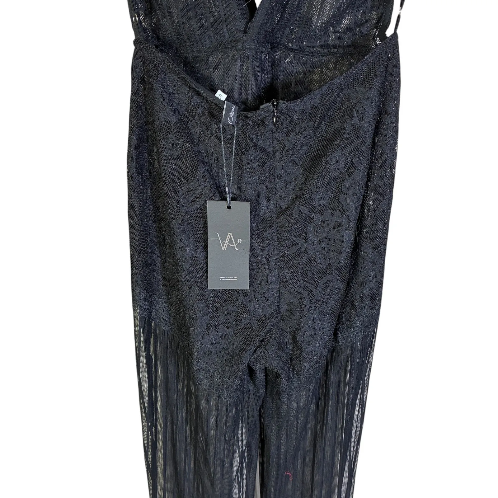 NWT Violet Aurora Black Lace Plunge Wide Leg Jumpsuit Evening Party - Image 9