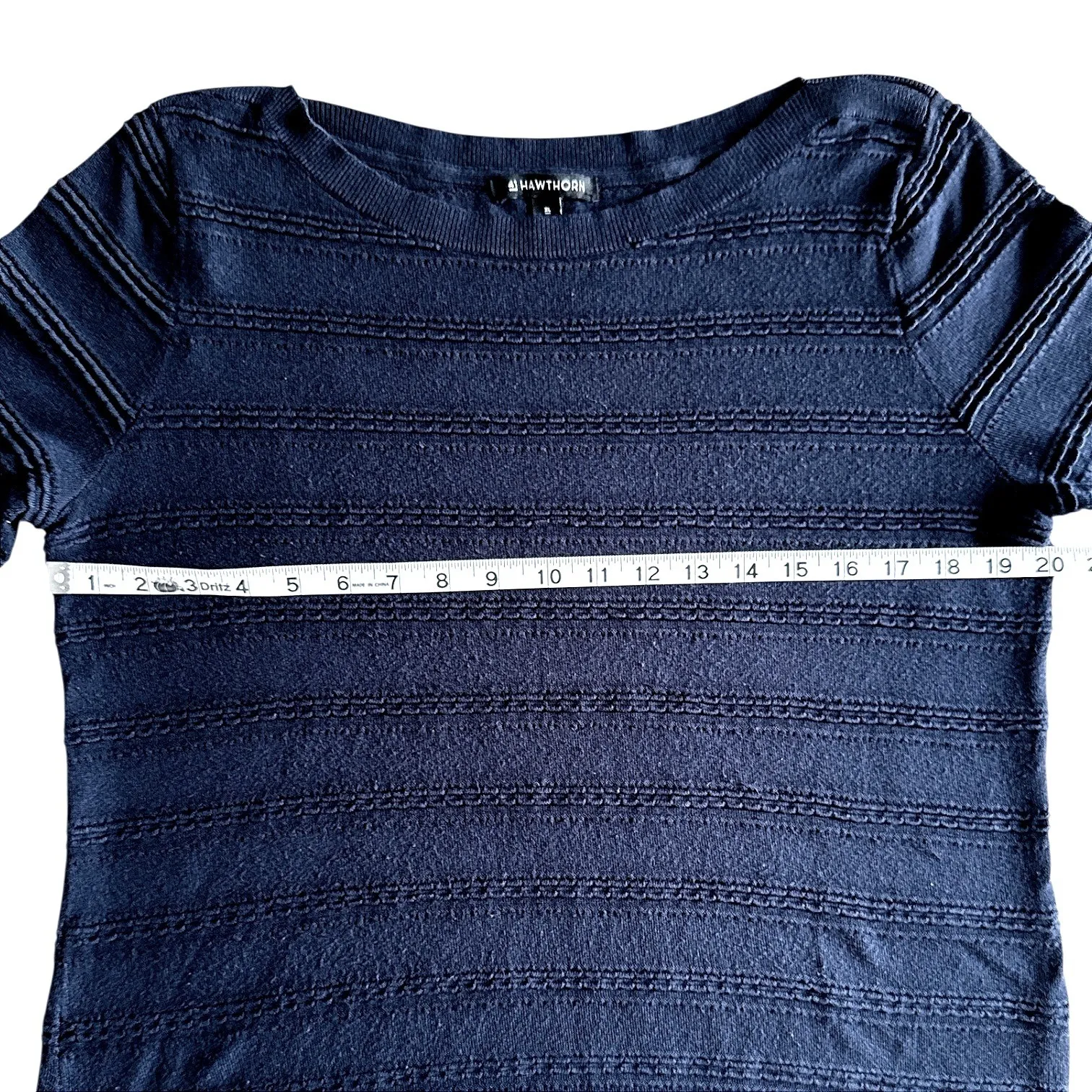 41 Hawthorn Dark Blue Textured Knit Top 3/4 Sleeve Boat Neck Pullover Size XL - Image 5