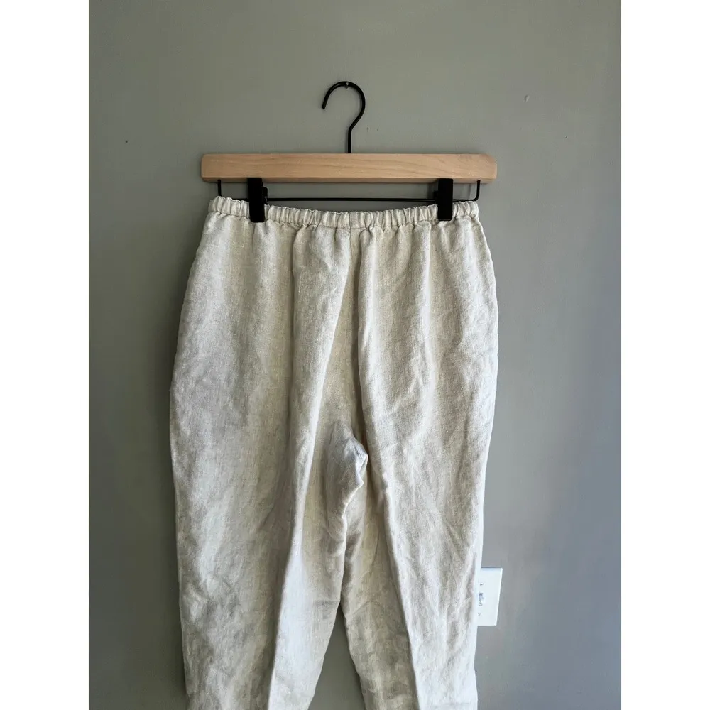 LL Bean 100% Linen Flowy Pants Size 6 Boho Casual Summer Beach Fall Tan - Image 5