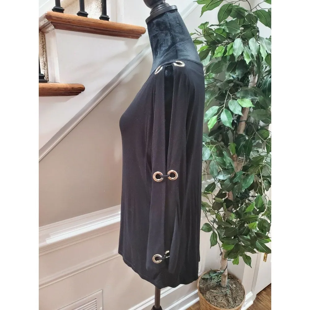 Cable & Gauge Women's Solid Black Viscose Round Neck Long Sleeve Top Size Large - Image 5