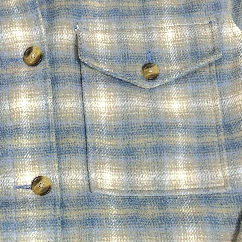 American Eagle Outfitters Plaid Flannel Shacket Jacket XL Light Blue Grey Grunge - Image 3