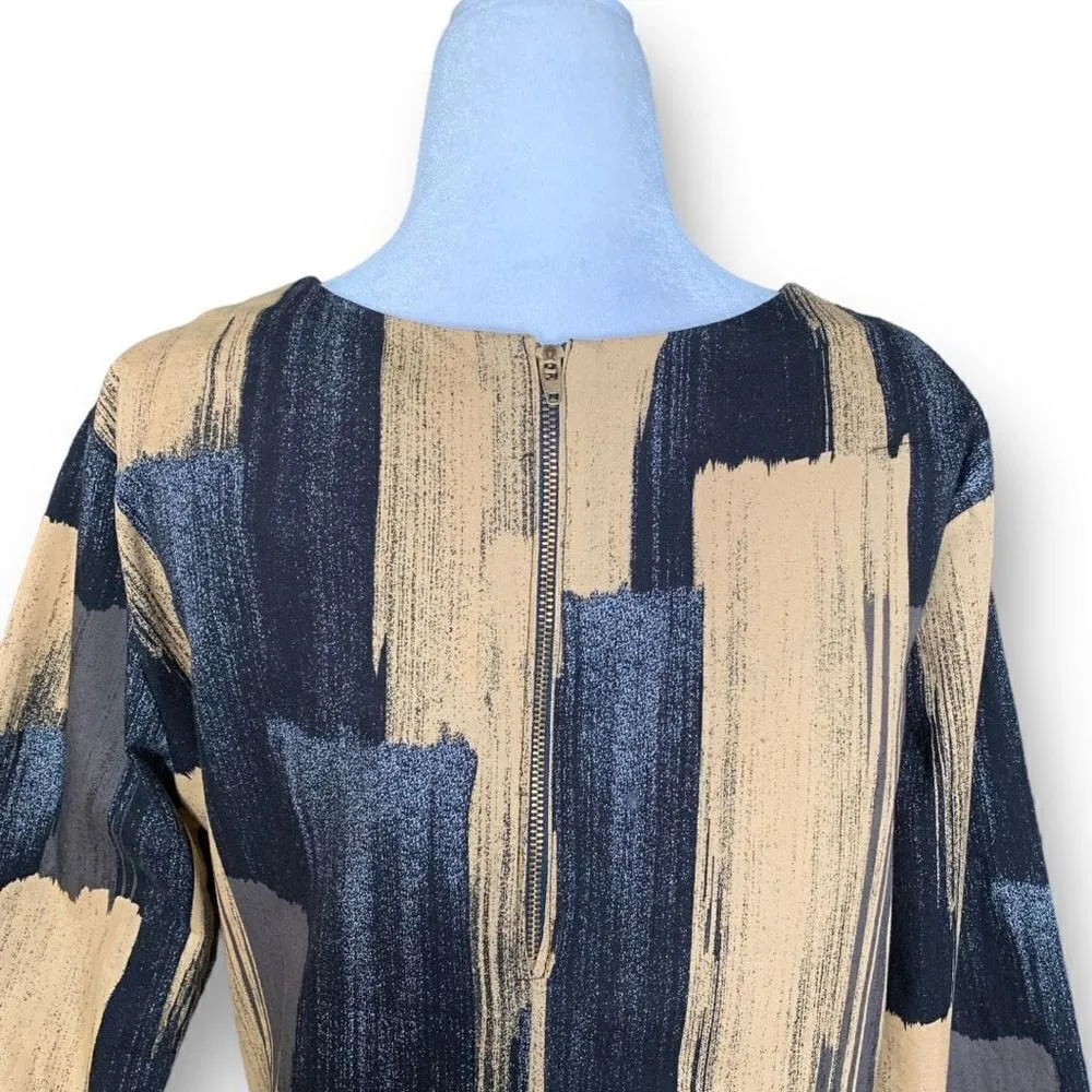SBJ Austin Tunic Dress Beige Black Abstract Design Three Quarter Length Sleeve Tan - Image 3