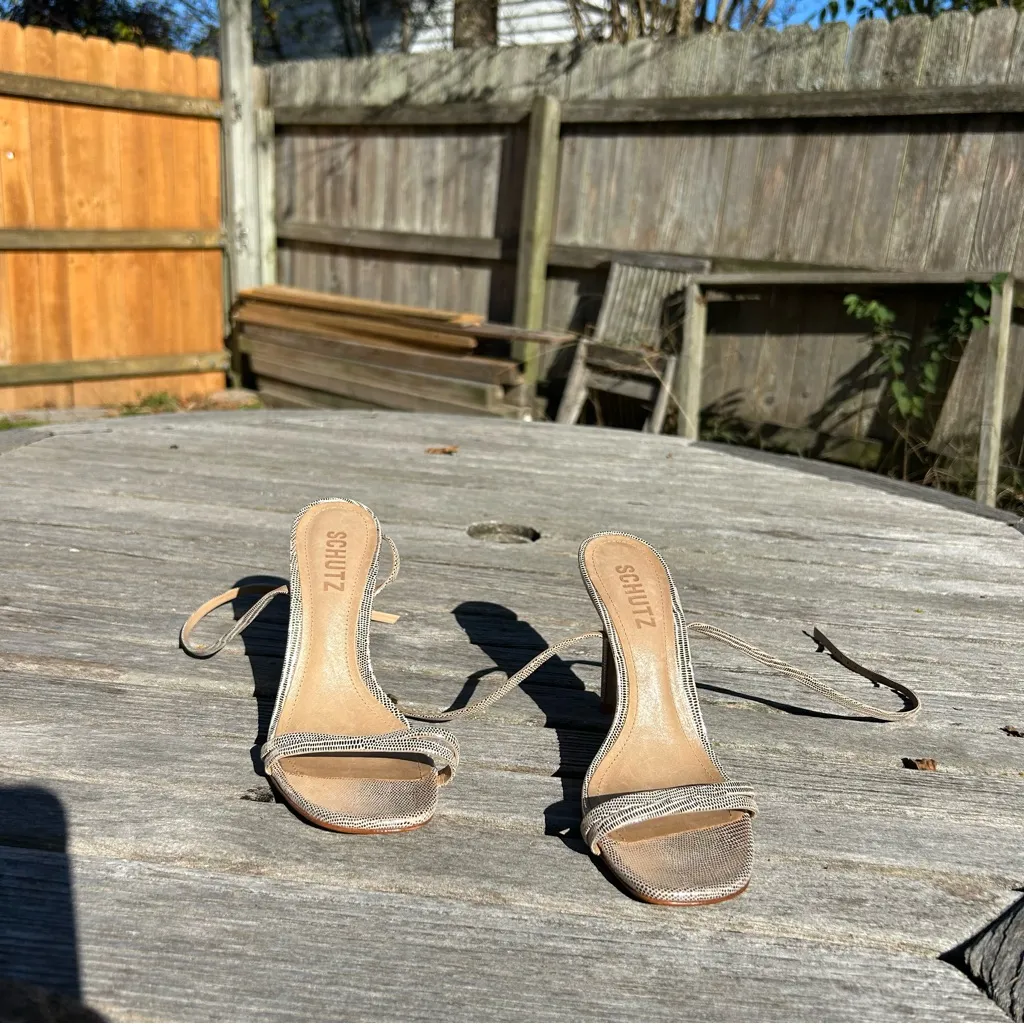 Schutz Gold Altina Embossed-Leather Sandal - Size 5.5‎ - Image 4