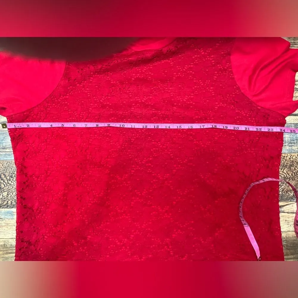 Stunning Red Short Sleeve Lace Top Size 1X - Image 7