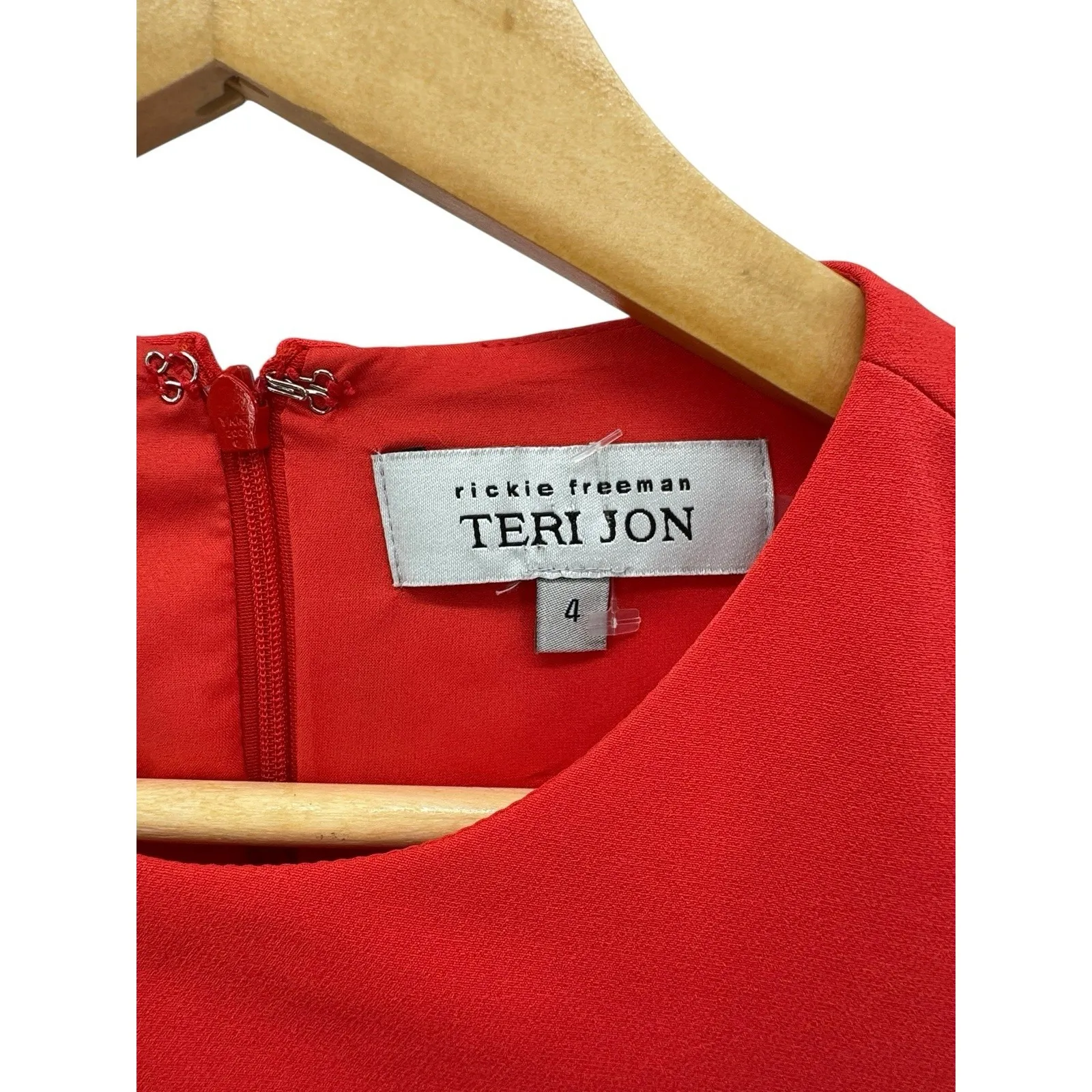 Teri Jon Rickie Freeman Red‎ Floral Appliqué Ruffle Midi Dress Women's 4 Elegant Red - Image 4