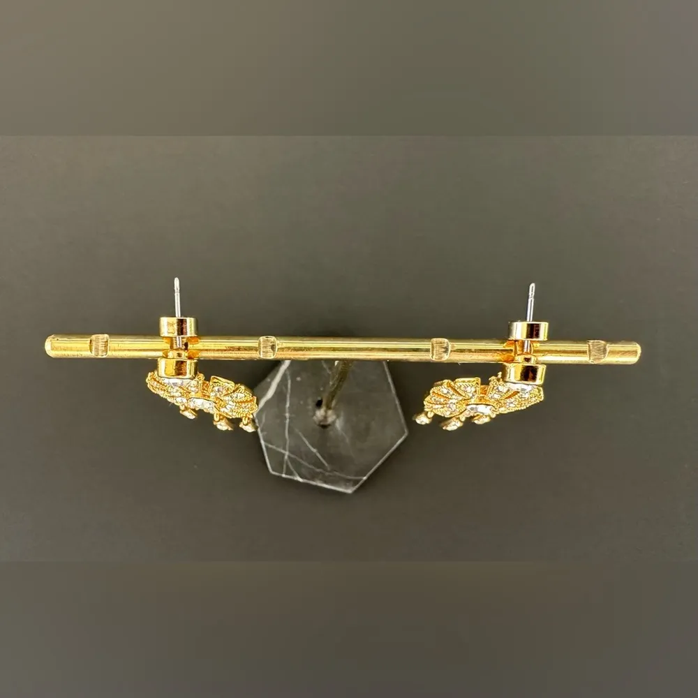 Vintage PA CN Couture Art Deco Gold Toned & Rhinestone Dangle Earrings - Image 5