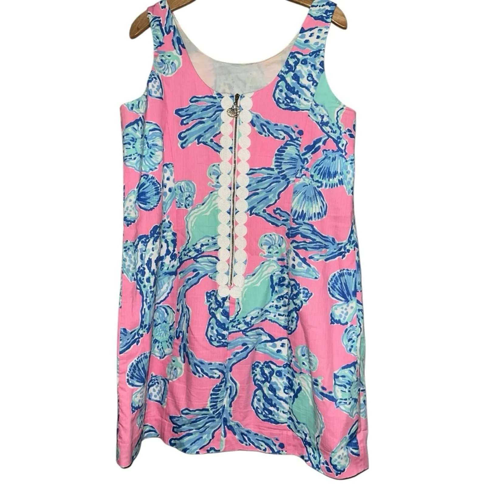 Lilly Pulitzer 12 Blue Pink Pout Cathy Barefoot Princess Lace Back Shift Dress - Image 4