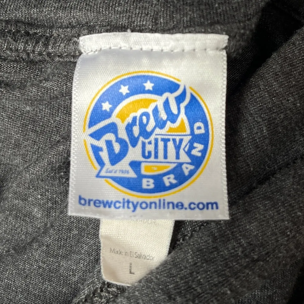 Brew City Brand Good Land Milwaukee Long Sleeve Hooded Cropped Shirt Gray Large - Image 2