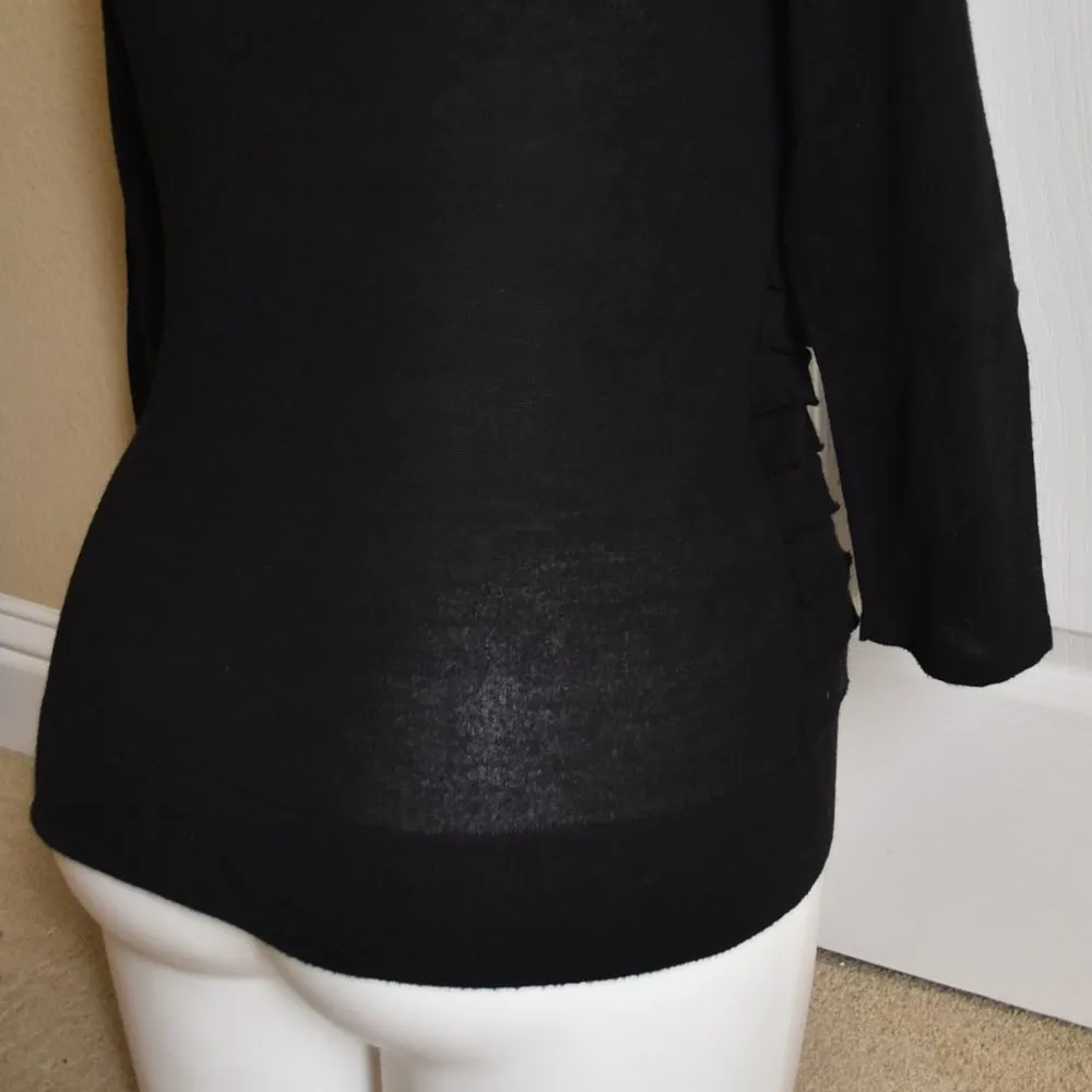 Willi Smith Black Ruffled 3/4 Sleeve Cardigan Sweater - Image 4