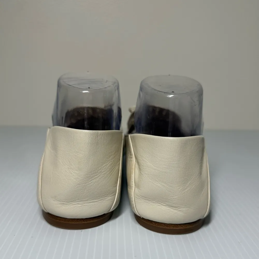 Tory Burch Ivory Leather Perforated Woven Loafers Flats Shoes Bow Charm Sz 10M - Image 4
