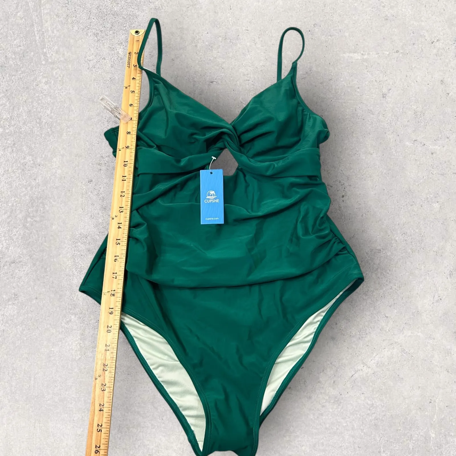 New Cupshe One Piece Swimsuit Women L Green Front Cut Out Ruched Tummy Control‎ - Image 8