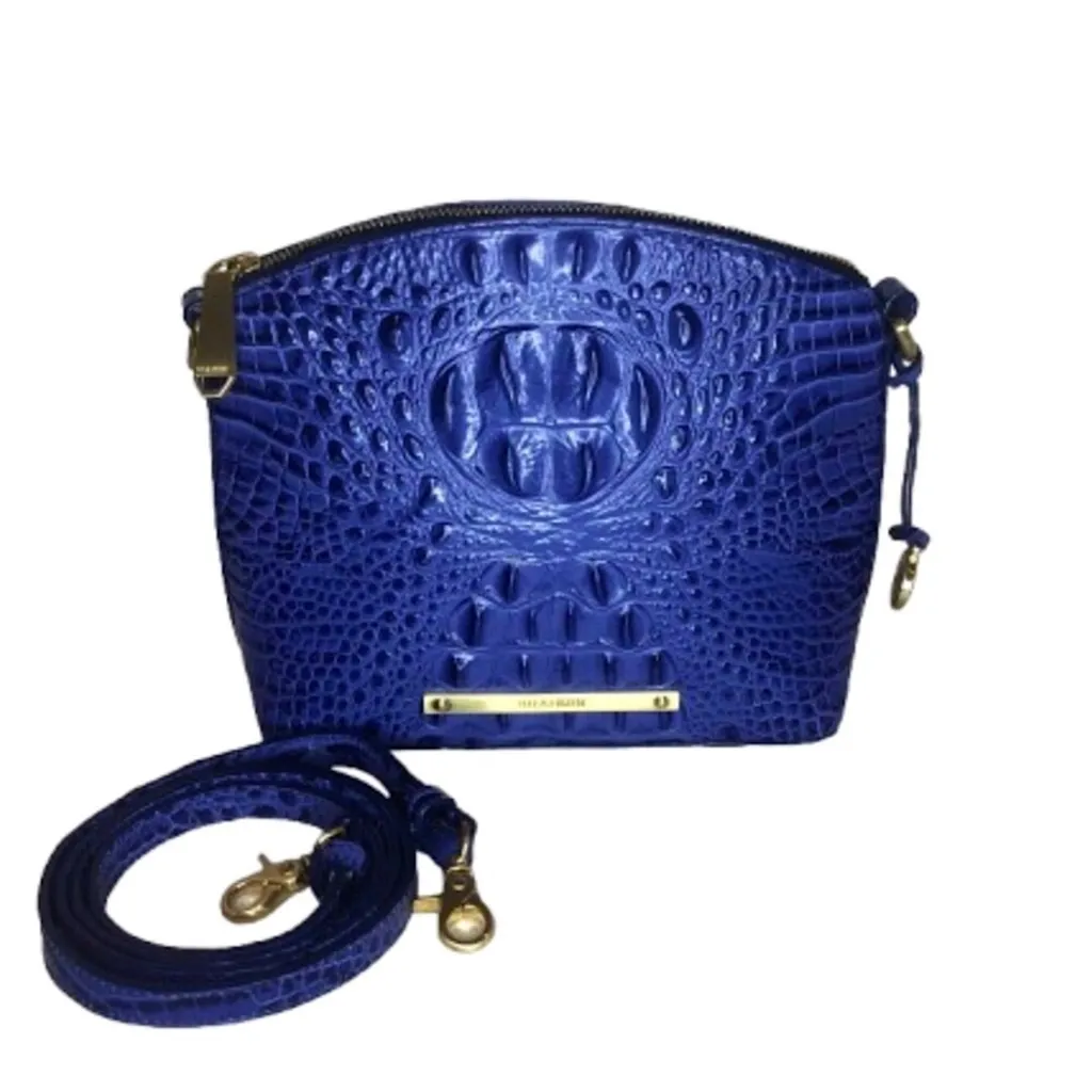 BRAHMIN Electric Blue Crocodile Embossed Leather Duxbury Dome Crossbody Bag NWOT - Image 11