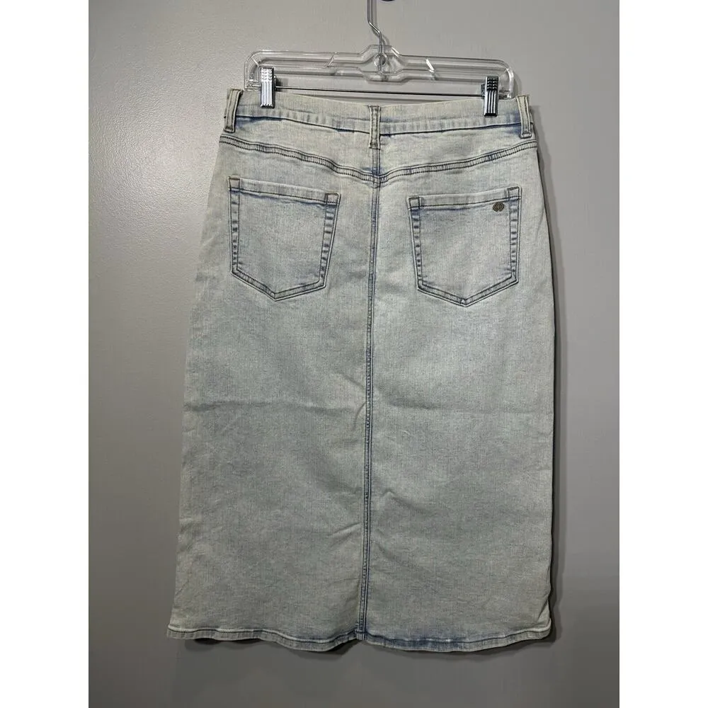 Canyon River Blues Jean Midi Skirt Size 12 Light Wash Front Slit Stretch Denim - Image 2
