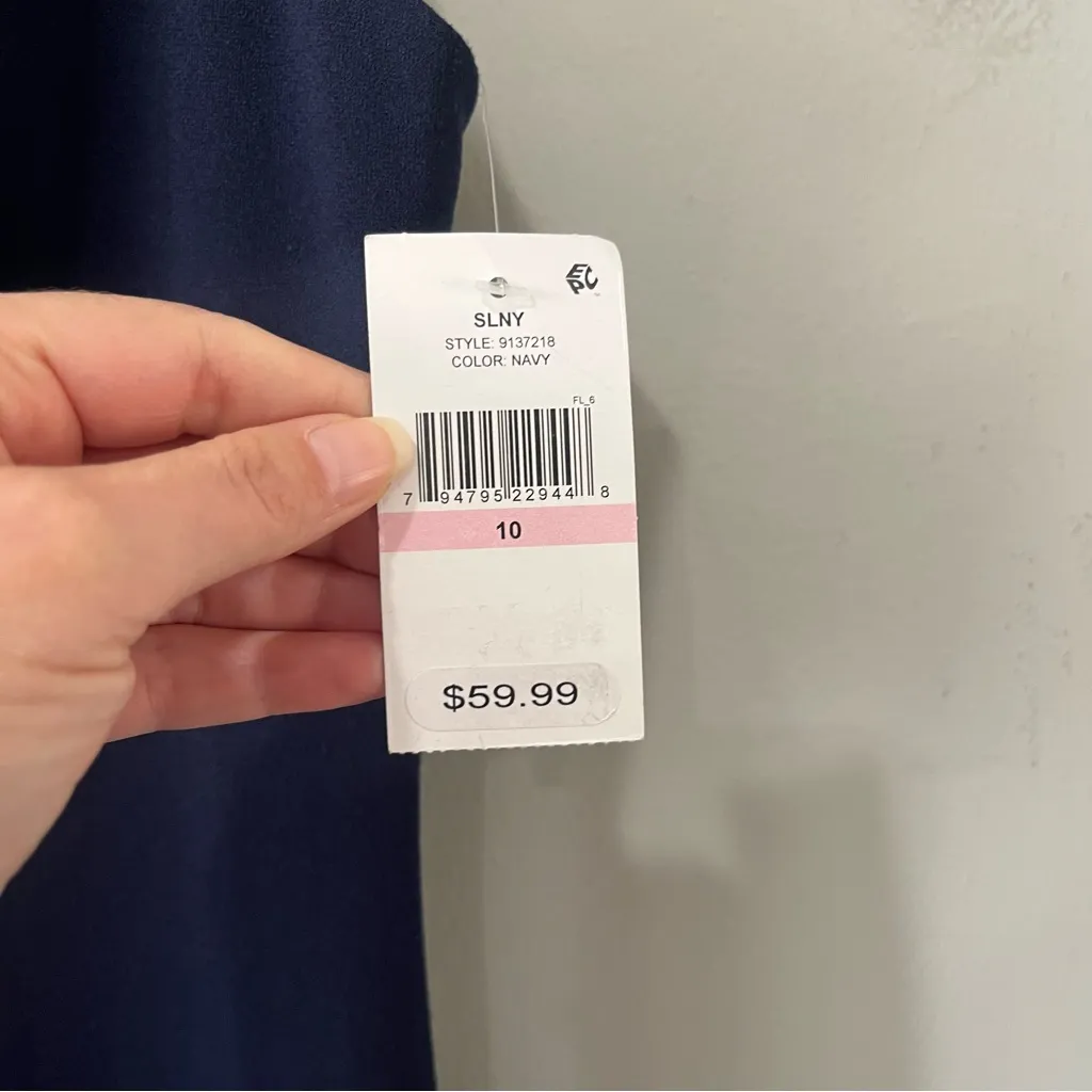 NEW SLNY dress navy blue Long Maxi Crystal Embellishment Front Slit Formal Sz 10 - Image 8