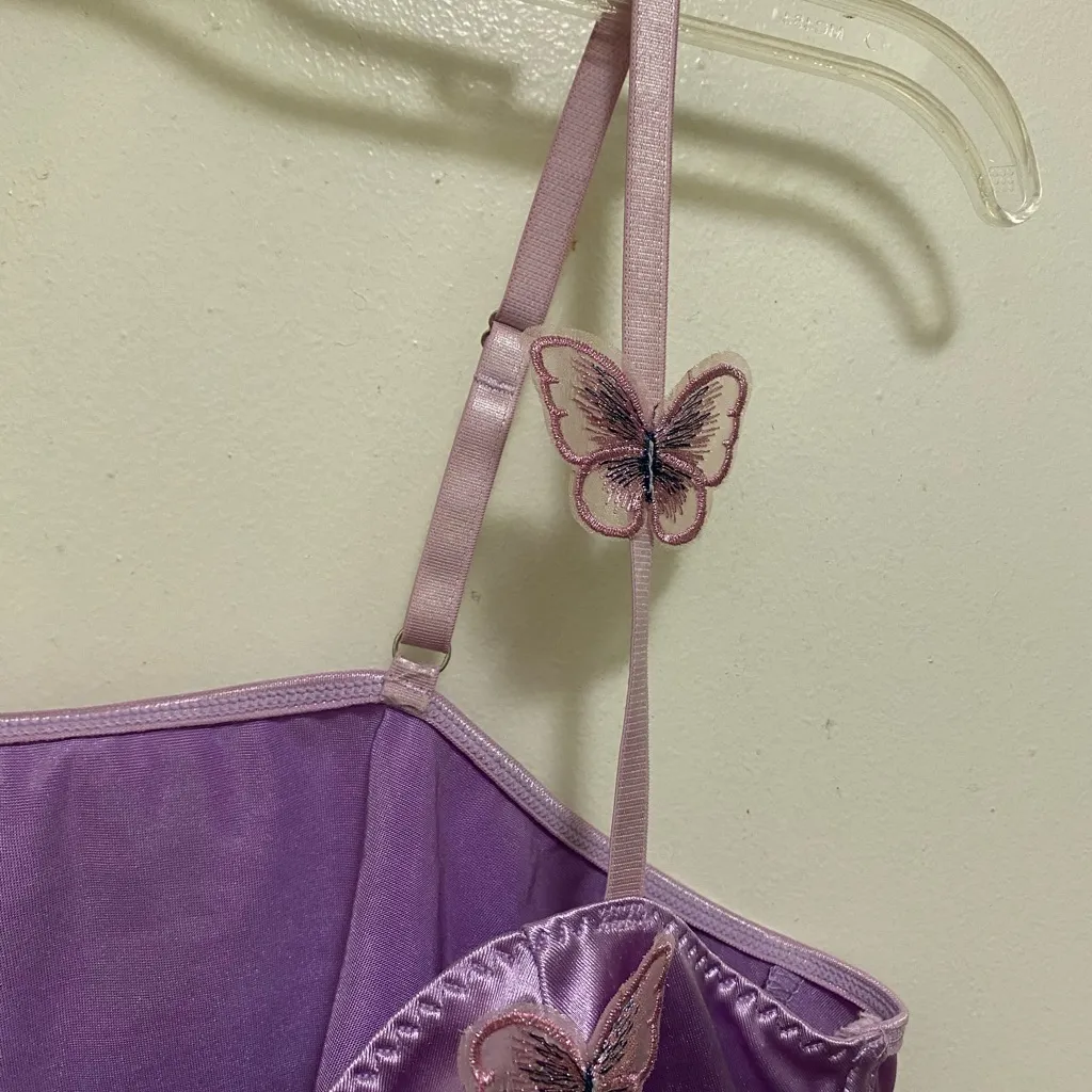 Lavender Purple Satin Corset Tank Top M Medium Butterfly Accents Butterflies - Image 5