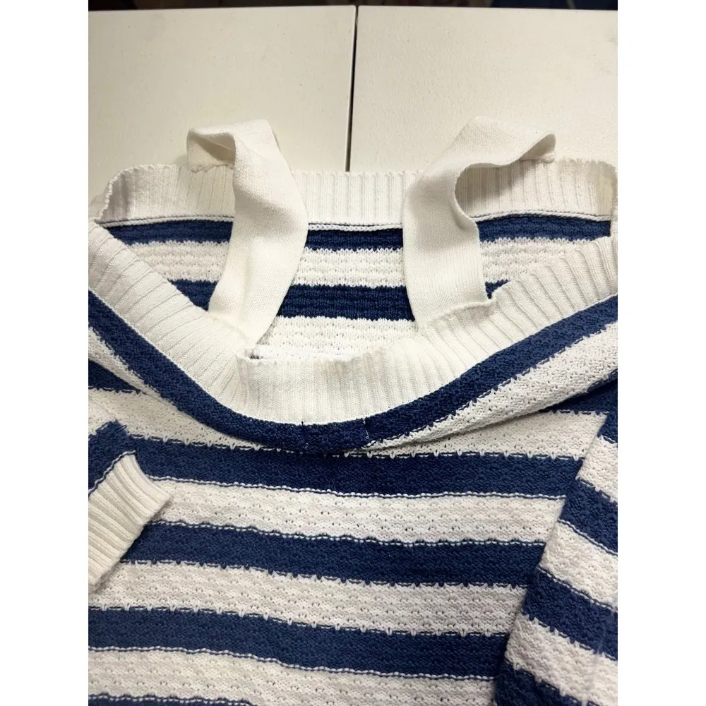 SO  Striped Knit Sweater Cold Shoulder Long Sleeve Pullover Top M - Image 3