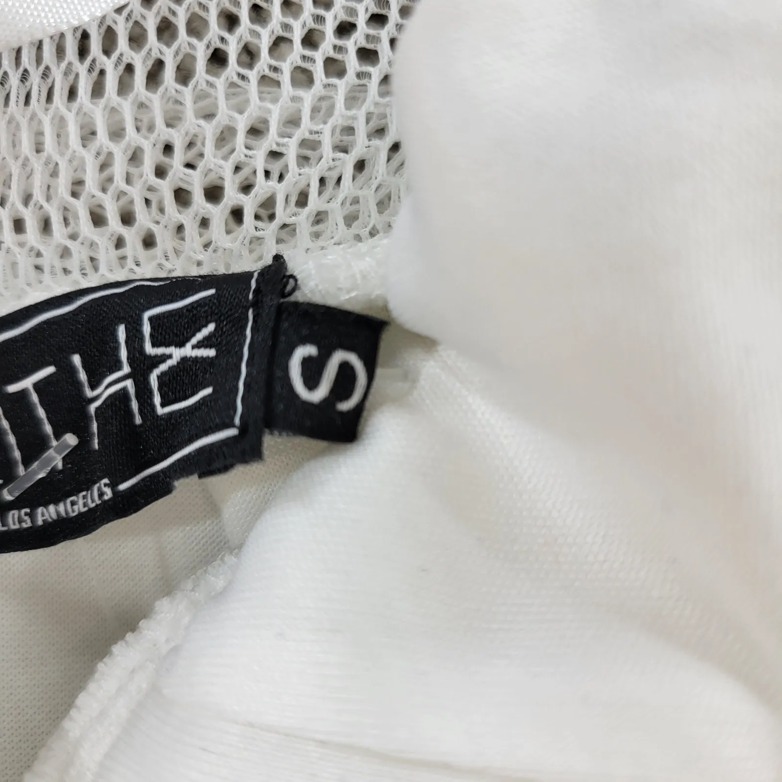 Blithe LA Nylon Mesh Dress Womens S White Sheer Lined V Neck Banded Prom New - Image 4