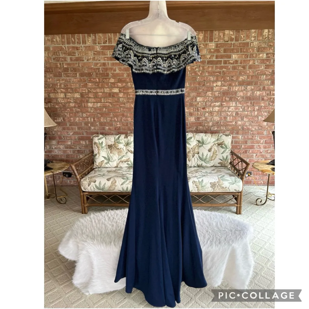 Ellie Wilde Mon Cherie Dress Off the Shoulder Embellished Blue Evening Gown 2 - Image 11